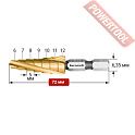 Сверло ступенчатое по металлу HSS-XE TiN Gold 6-12х72 мм Hex 1/4 KARNASCH